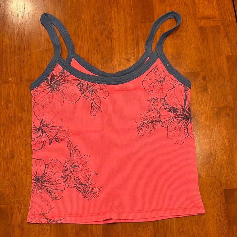 Aeropostale Red and Blue Flower Crop Tank Top